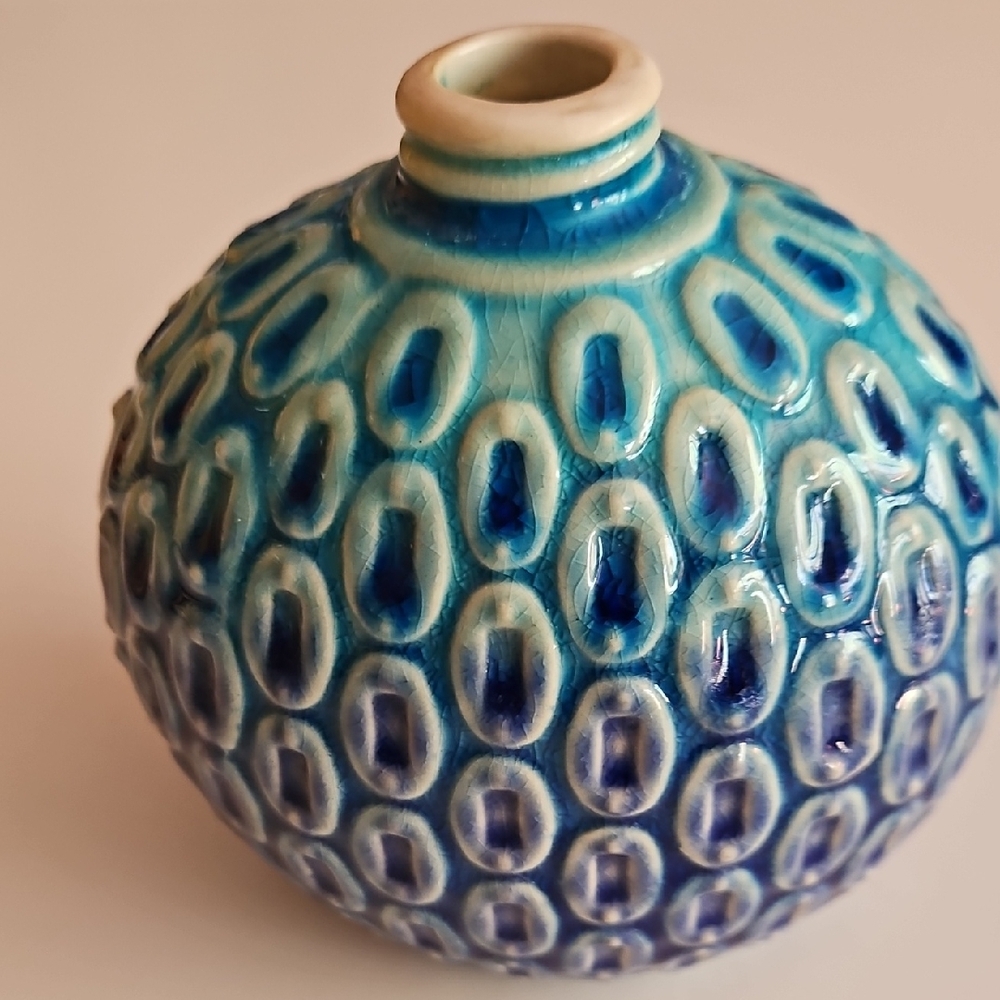 Vintage Cost Plus World Market Blue Peacock ceramic soap  lotion  Dispenser